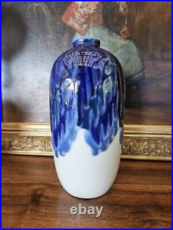 Tharaud Limoges Vase In Porcelain With Camaieu Blue & White Decoration