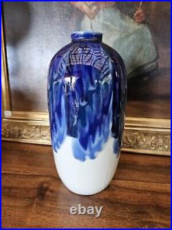 Tharaud Limoges Vase In Porcelain With Camaieu Blue & White Decoration