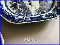 Three large Chinese blue & white platter plates 18th/19th century Qing