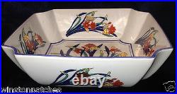 Tiffany & Co Freesia Tic51 Square Bowl 8 1/2 Floral Design Blue Trim