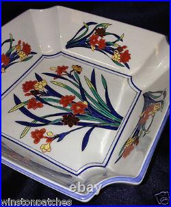 Tiffany & Co Freesia Tic51 Square Bowl 8 1/2 Floral Design Blue Trim