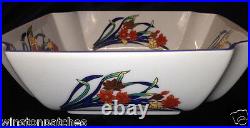 Tiffany & Co Freesia Tic51 Square Bowl 8 1/2 Floral Design Blue Trim