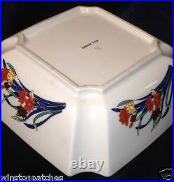 Tiffany & Co Freesia Tic51 Square Bowl 8 1/2 Floral Design Blue Trim