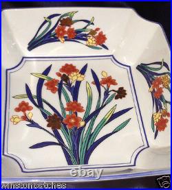 Tiffany & Co Freesia Tic51 Square Bowl 8 1/2 Floral Design Blue Trim