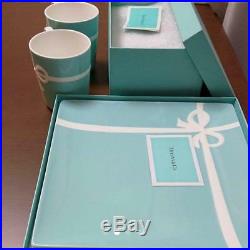 Tiffany & Co. Pair of Mugs & Square Plate Blue Box White Ribbon Bone China