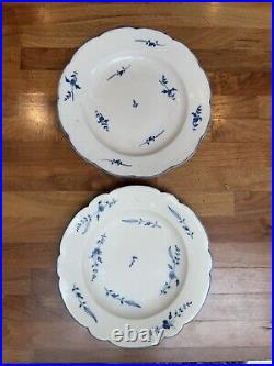 Two Antique 18th Century Chantilly porcelain Blue and White Plates