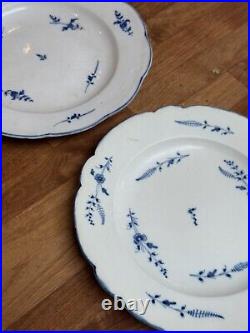 Two Antique 18th Century Chantilly porcelain Blue and White Plates