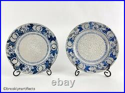 Two Antique Dedham Pottery Blue and White Horse Chestnut Dessert Plates (7.5)