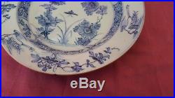 Two Chinese Late 18th Century Blue & White Stork and Insect Decorated Plates
