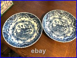 Two antique makkum holland delft blue & white charger plate dishes