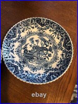 Two antique makkum holland delft blue & white charger plate dishes