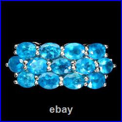 Unheated Oval Blue Apatite 4x3mm 14K White Gold Plate 925 Sterling Silver Ring