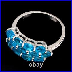 Unheated Oval Blue Apatite 4x3mm 14K White Gold Plate 925 Sterling Silver Ring