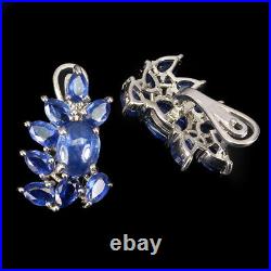 Unheated Oval Blue Kyanite 10x8mm White Gold Plate 925 Sterling Silver Earrings