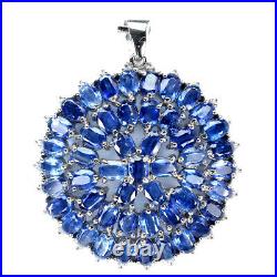 Unheated Oval Blue Kyanite 14K White Gold Plate 925 Sterling Silver Big Pendant