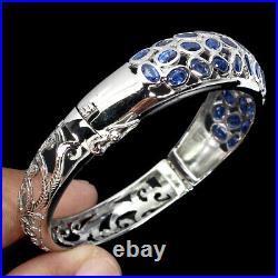 Unheated Oval Blue Kyanite 5x3mm 14K White Gold Plate 925 Sterling Silver Bangle