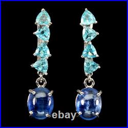 Unheated Oval Blue Kyanite Apatite White Gold Plate 925 Sterling Silver Earrings