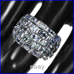 Unheated Oval Blue Tanzanite 14K White Gold Plate 925 Sterling Silver Ring 8