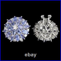 Unheated Oval Blue Tanzanite Cz White Gold Plate 925 Sterling Silver Earrings