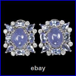 Unheated Oval Tanzanite 10x8mm Cz White Gold Plate 925 Sterling Silver Earrings