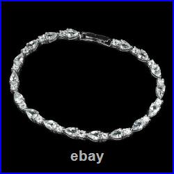 Unheated Pear Aquamarine 6x4mm 14K White Gold Plate 925 Sterling Silver Bracelet