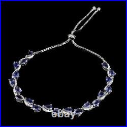 Unheated Pear Blue Iolite 6x4mm Cz White Gold Plate 925 Sterling Silver Bracelet