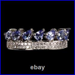 Unheated Pear Blue Tanzanite White Cz White Gold Plate 925 Sterling Silver Ring