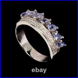 Unheated Pear Blue Tanzanite White Cz White Gold Plate 925 Sterling Silver Ring