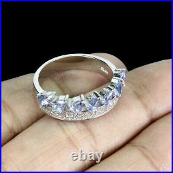 Unheated Pear Blue Tanzanite White Cz White Gold Plate 925 Sterling Silver Ring