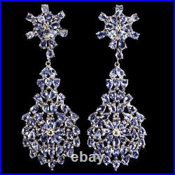 Unheated Pear Tanzanite 4x3mm White Gold Plate 925 Sterling Silver Big Earrings
