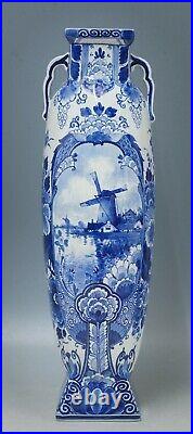 @ VERY LARGE @ Antique Porceleyne Fles blue & white Jugendstil Delft vase 1916