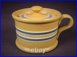 VERY RARE 1800s ANTIQUE BLUE & WHITE BAND MUSTARD POT YELLOW WARE MINT