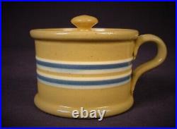 VERY RARE 1800s ANTIQUE BLUE & WHITE BAND MUSTARD POT YELLOW WARE MINT