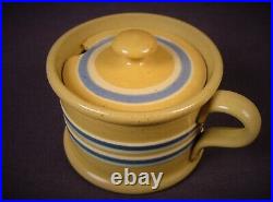 VERY RARE 1800s ANTIQUE BLUE & WHITE BAND MUSTARD POT YELLOW WARE MINT