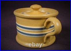 VERY RARE 1800s ANTIQUE BLUE & WHITE BAND MUSTARD POT YELLOW WARE MINT