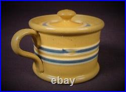 VERY RARE 1800s ANTIQUE BLUE & WHITE BAND MUSTARD POT YELLOW WARE MINT