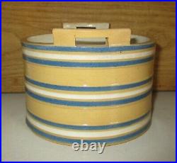 VERY RARE ANTIQUE MID 1800s BLUE WHITE BANDED KEELER YELLOW WARE CROCK