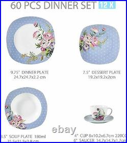 VEWEET Hannah 60x Dinner Set Flower Pattern Kitchen Porcelain Dessert Soup Plate