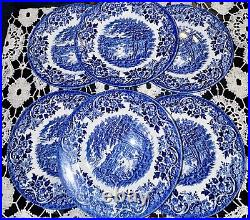 VINTAGE CHURCHILL STAFFORDSHIRE ENGLAND Blue White porcelain Plate Set Of 6