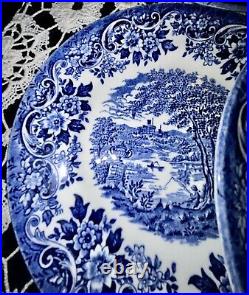 VINTAGE CHURCHILL STAFFORDSHIRE ENGLAND Blue White porcelain Plate Set Of 6