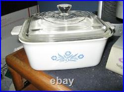 VINTAGE CORNING WARE BLUE CORNFLOWER, P-4-B 1 1/2 QT. RARE STAMP EARLY DAYS WithLID