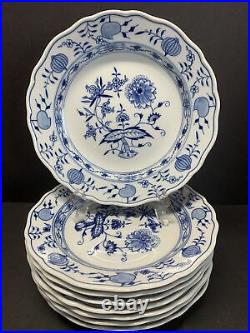 VTG 19TH C. Meissen Pottery Salad Plates Blue White Onion Cross Sword Set Of 4