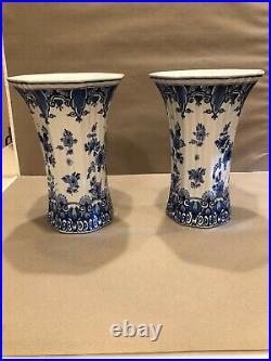 VTG DELFT-Holland pair of 10 Vases Blue and White China Floral Design numbered