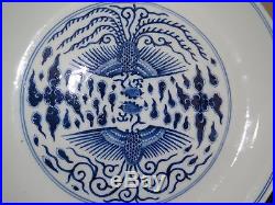 Very High Quality Pair of Chinese Blue and White Plates. Large Size Late Qing