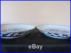 Very High Quality Pair of Chinese Blue and White Plates. Large Size Late Qing