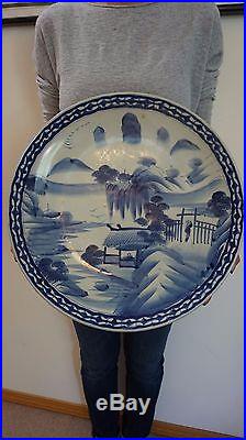 Very Large Beautiful Japanese Meiji Period Blue & White Plate Charger 17.7