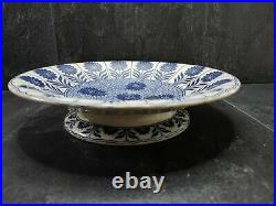 Very rare Antique Blue&White Minton China Aster Floral Footed Plate 19th century