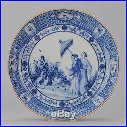 Very rare Cornelis Pronk Blue & White plate Dame Au Parasol China, Qing dynas