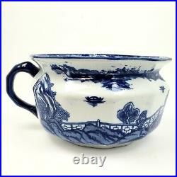 Victoria Ware Ironstone Blue Willow Single Snake Handle Chamber Pot 9 x 5.25
