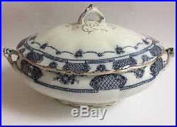 Victorian Dinner Service Blue White Wood England Plates Bowls Tureens Dining set